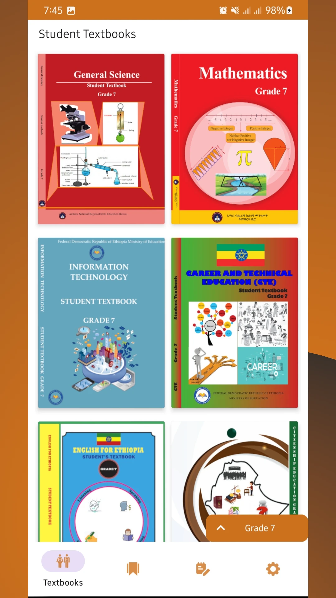 Grade 1-8  Amhara Students Textbooks App Screen Shot Images